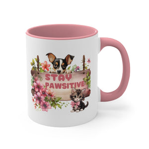 Stay Pawsitive Dog Cat Accent Coffee Mug, 11oz - crazyaboutcoffeeandcats