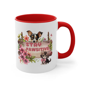 Stay Pawsitive Dog Cat Accent Coffee Mug, 11oz - crazyaboutcoffeeandcats