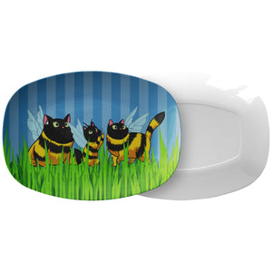 3 Cat Bees Blue Striped Platter