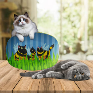 3 Cat Bees Blue Striped Platter