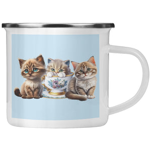 3 Little Kittens 10 Camping Mug Blue Background - crazyaboutcatsandcoffee