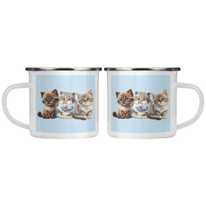 3 Little Kittens 10 Camping Mug Blue Background - crazyaboutcatsandcoffee