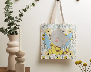 Floral With Baby Cat Bee Cotton Tote Bag