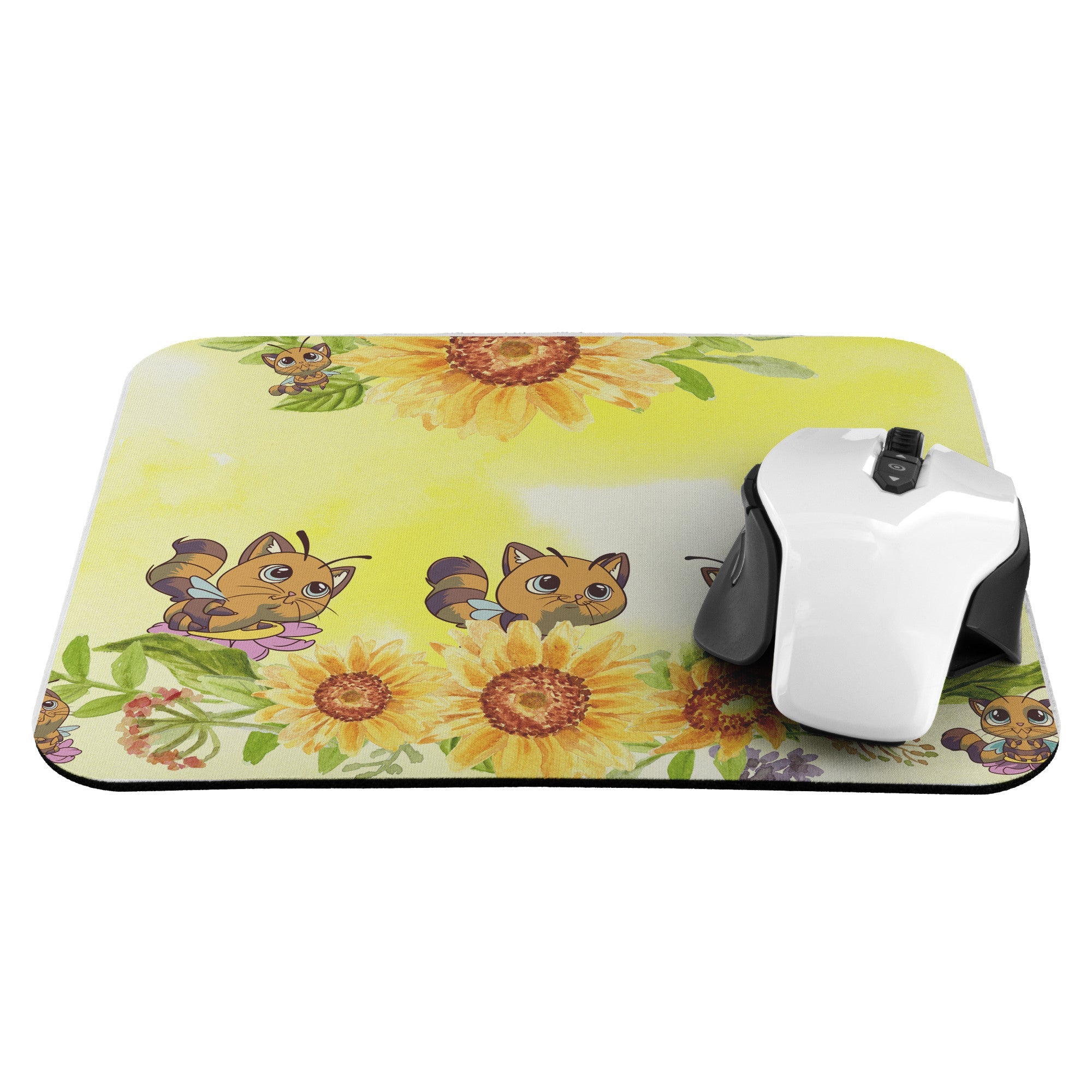 Bee Cat with Sunflowers Mousepad