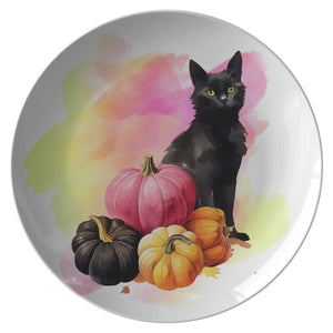 Black Cat And Pumpkins 10" Plate - crazyaboutcoffeeandcats