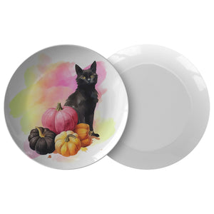 Black Cat And Pumpkins 10" Plate - crazyaboutcoffeeandcats