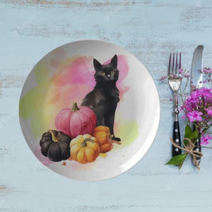 Black Cat And Pumpkins 10" Plate - crazyaboutcoffeeandcats