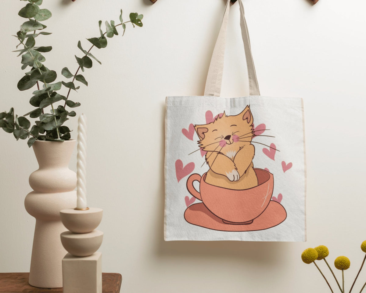 Brown Kitty In Brown Teacup Cotton Tote Bag