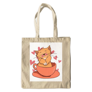 Brown Kitty In Brown Teacup Cotton Tote Bag