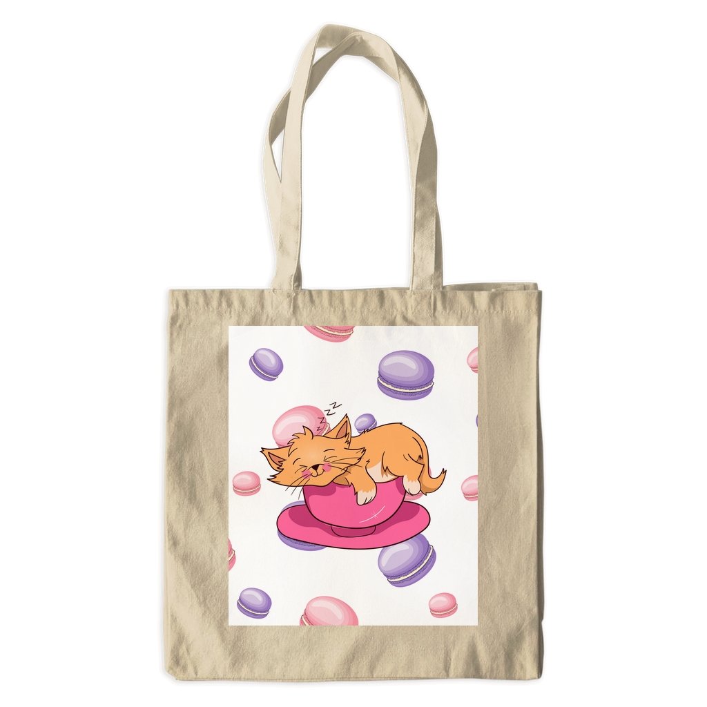 Brown Kitty In Majenta Teacup Cotton Tote Bag