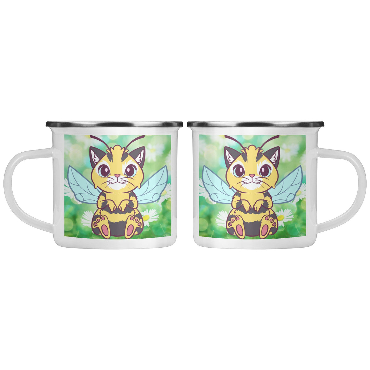 Butterfly Cat Bee 12oz Camping Mug - crazyaboutcatsandcoffee
