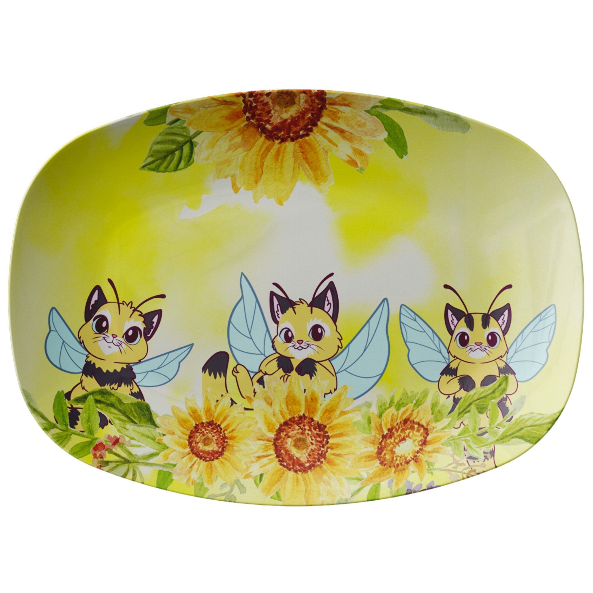 Butterfly Cat Bees And Sunflowers Platter