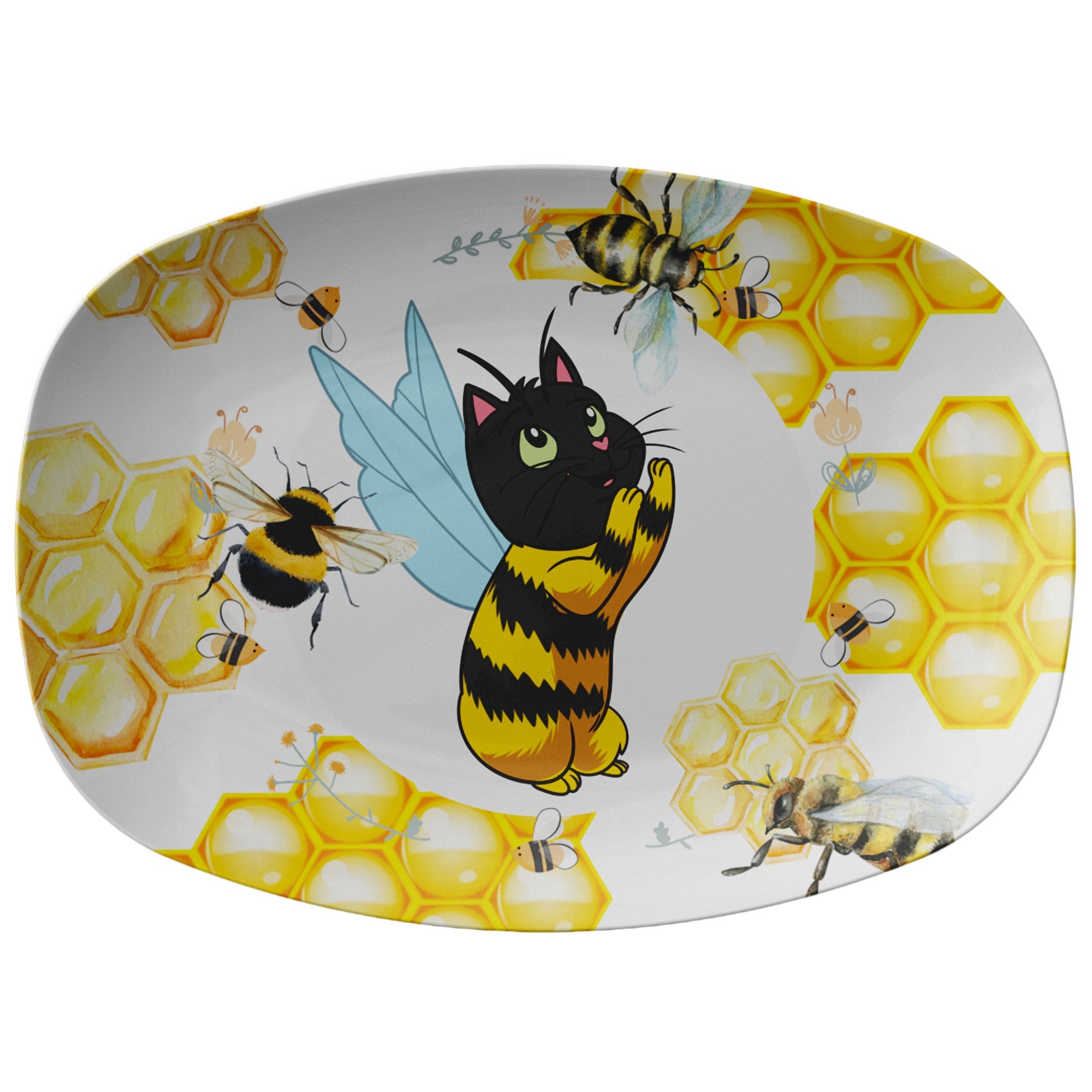 Cat Bee Honeycomb And Bees Platter