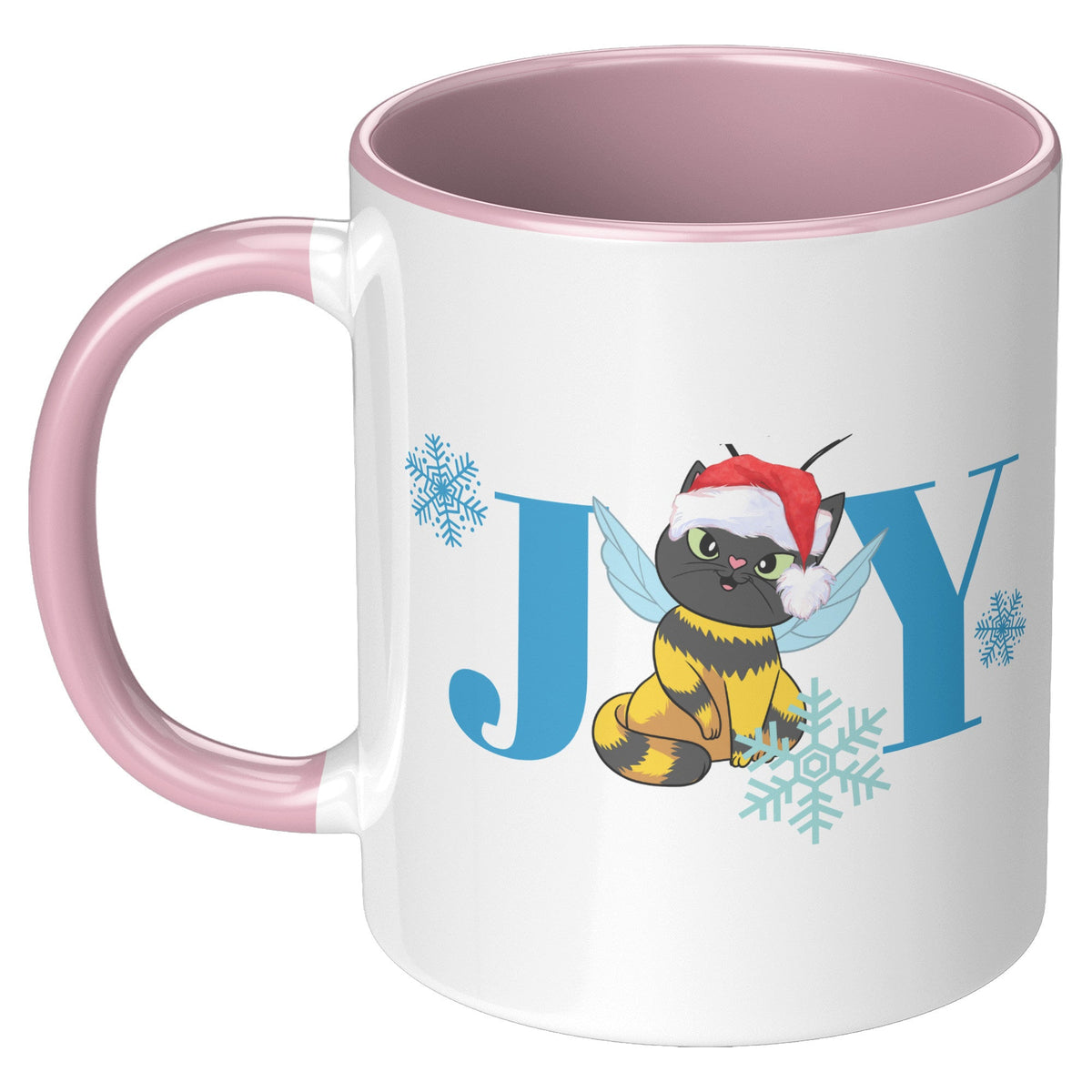 Cat Bee Joy Christmas Accent Mug 11 Oz - crazyaboutcatsandcoffee