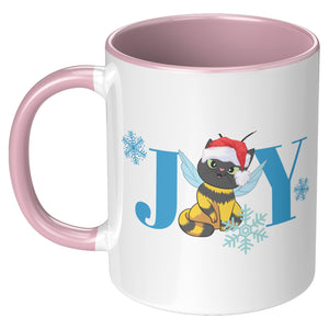 Cat Bee Joy Christmas Accent Mug 11 Oz - crazyaboutcatsandcoffee