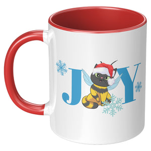 Cat Bee Joy Christmas Accent Mug 11 Oz - crazyaboutcatsandcoffee