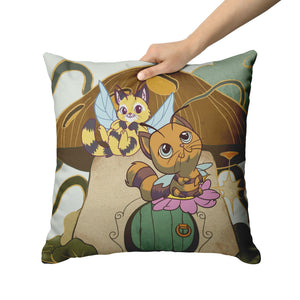 Cat Bee With Mushrooms 16" Pillow