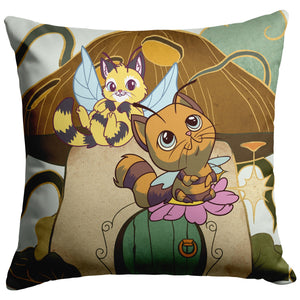 Cat Bee With Mushrooms 16" Pillow