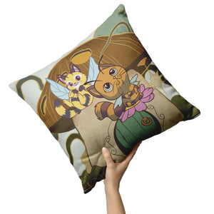 Cat Bee With Mushrooms 16" Pillow