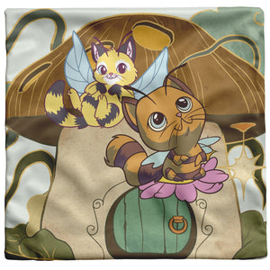 Cat Bee With Mushrooms 16" Pillow