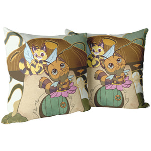 Cat Bee With Mushrooms 16" Pillow