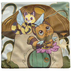 Cat Bee With Mushrooms 16" Pillow