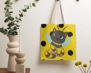 Cat Bee With Polka Dots  Cotton Tote Bag