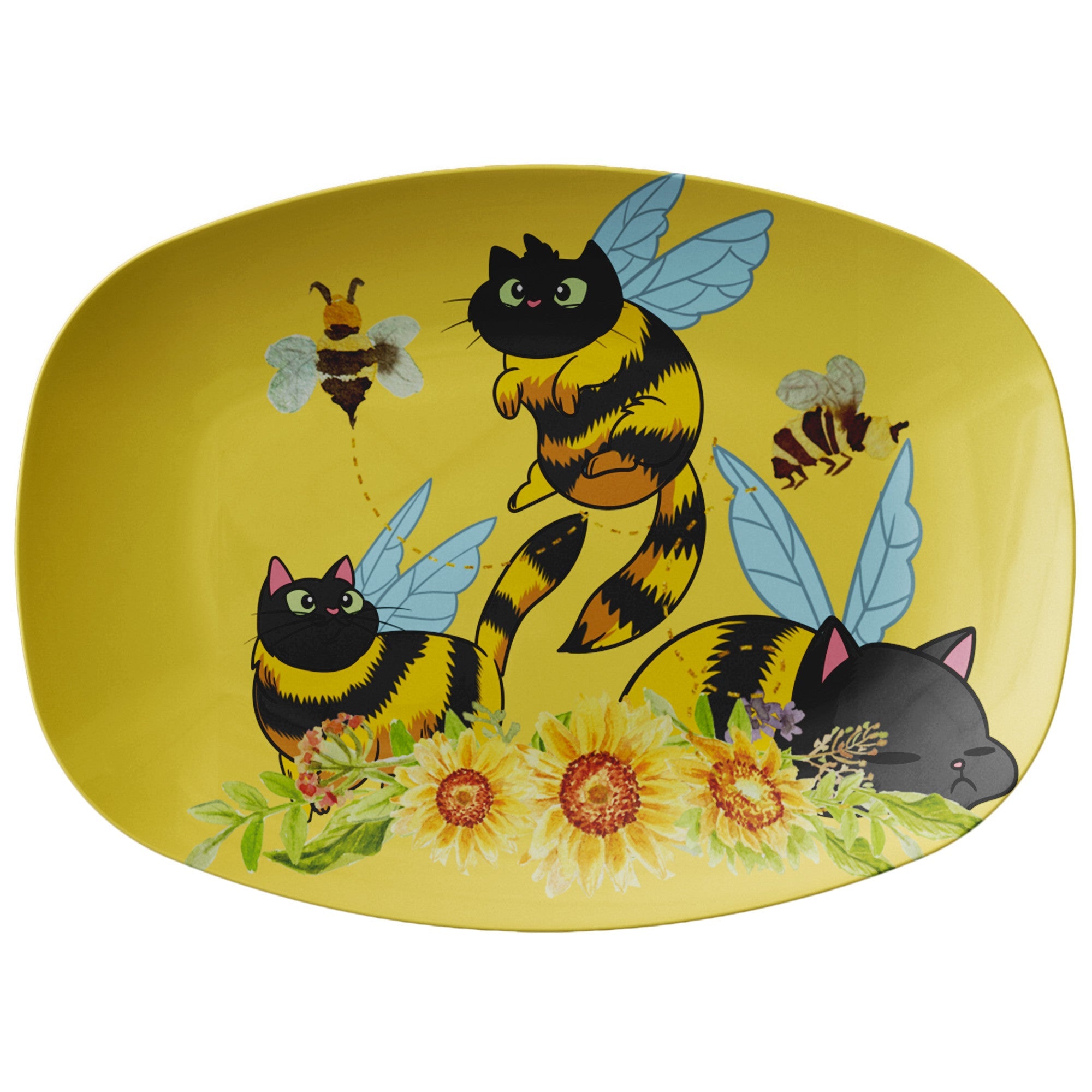 Cat Bees And Sunflowers Platter