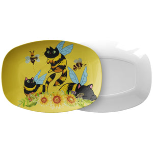 Cat Bees And Sunflowers Platter