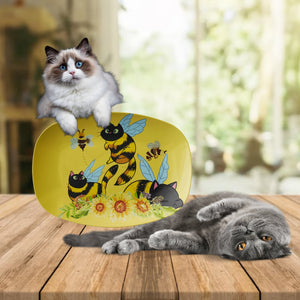 Cat Bees And Sunflowers Platter