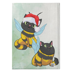 Cat Bees Christmas Green Background Hardback Journal - crazyaboutcatsandcoffee