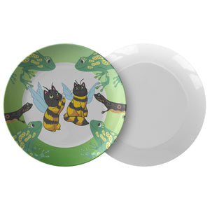 Cat Bees Green Frogs And Salamanders 10 Inch Plate | - crazyaboutcatsandcoffee