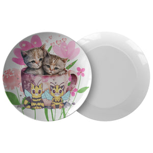 Cat Bees & Kittens In A Coffee Cup Plate