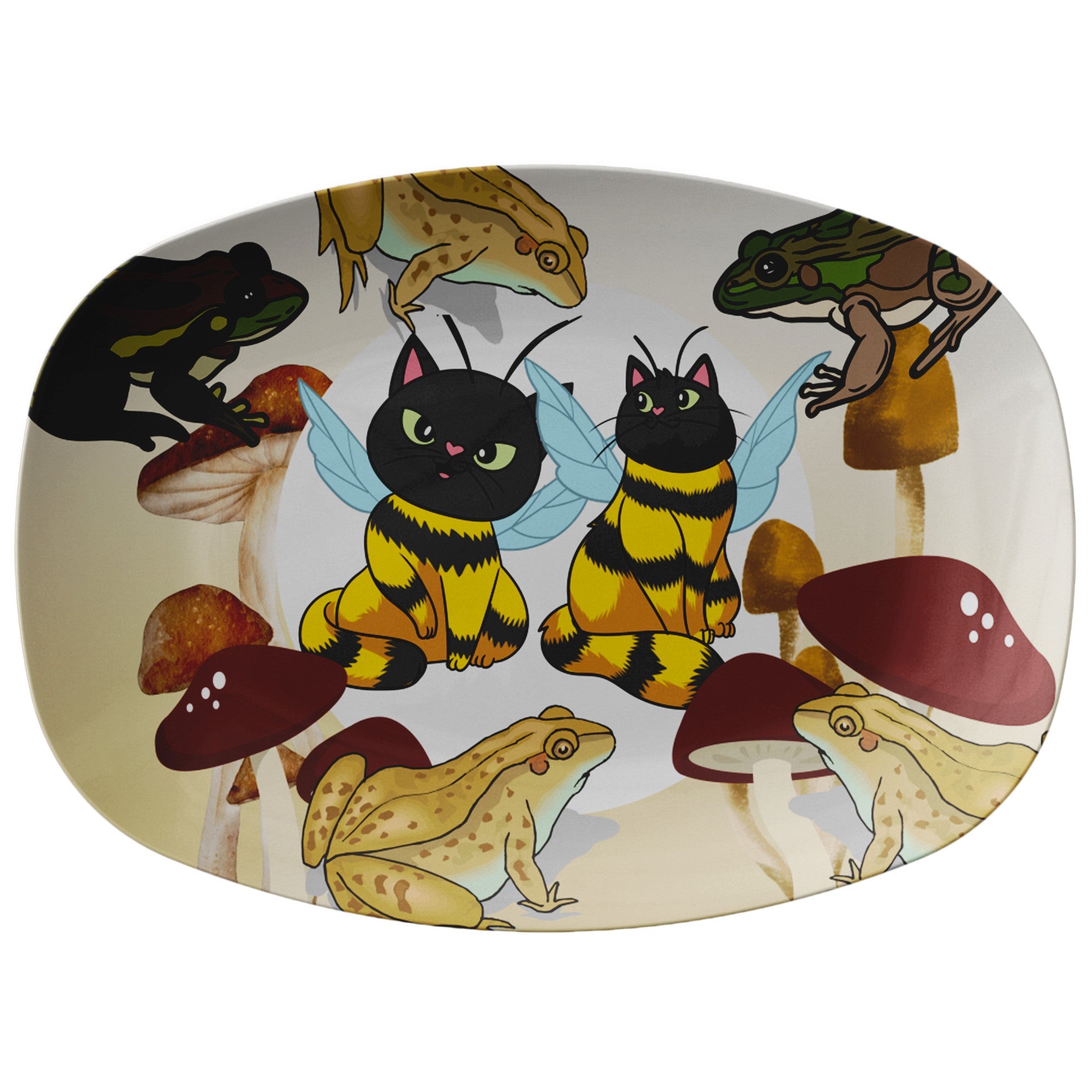 Cat Bees Mushrooms And Frogs Platter