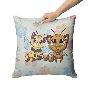 Cat Bees On Floral 16" Pillow