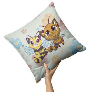 Cat Bees On Floral 16" Pillow