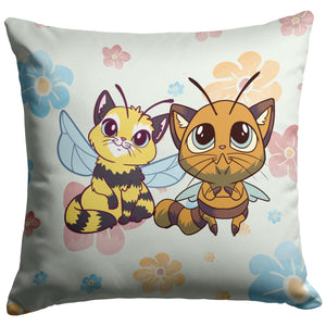 Cat Bees On Floral 16" Pillow