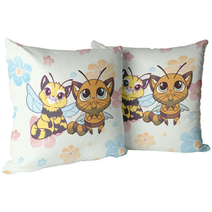 Cat Bees On Floral 16" Pillow