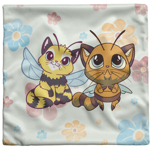 Cat Bees On Floral 16" Pillow