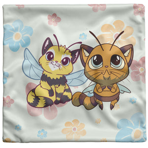 Cat Bees On Floral 16" Pillow