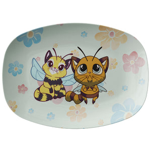 Cat Bees With Floral Background Platter