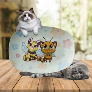 Cat Bees With Floral Background Platter