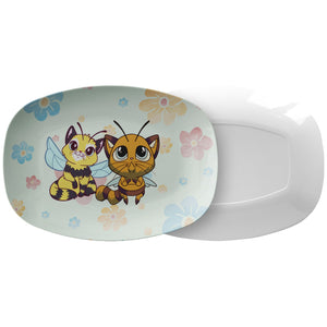 Cat Bees With Floral Background Platter