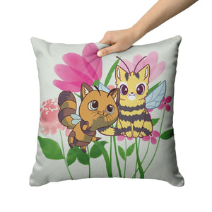 Cat Bees With Fuchsia Floral Elements 16" Pillow