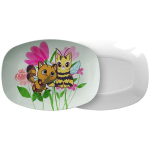 Cat Bees With Fushia Floral Elements Platter