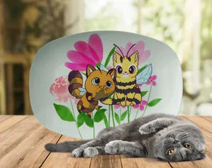 Cat Bees With Fushia Floral Elements Platter