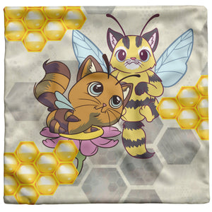 Cat Bees With Honeycomb 16" Pillow