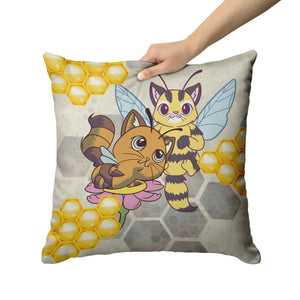 Cat Bees With Honeycomb 16" Pillow