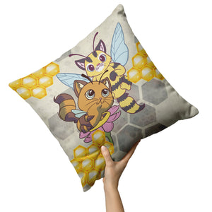 Cat Bees With Honeycomb 16" Pillow