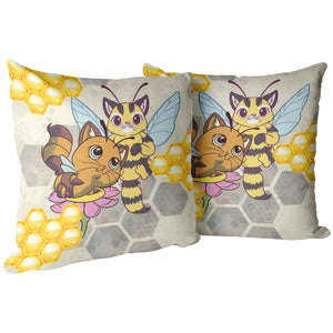 Cat Bees With Honeycomb 16" Pillow